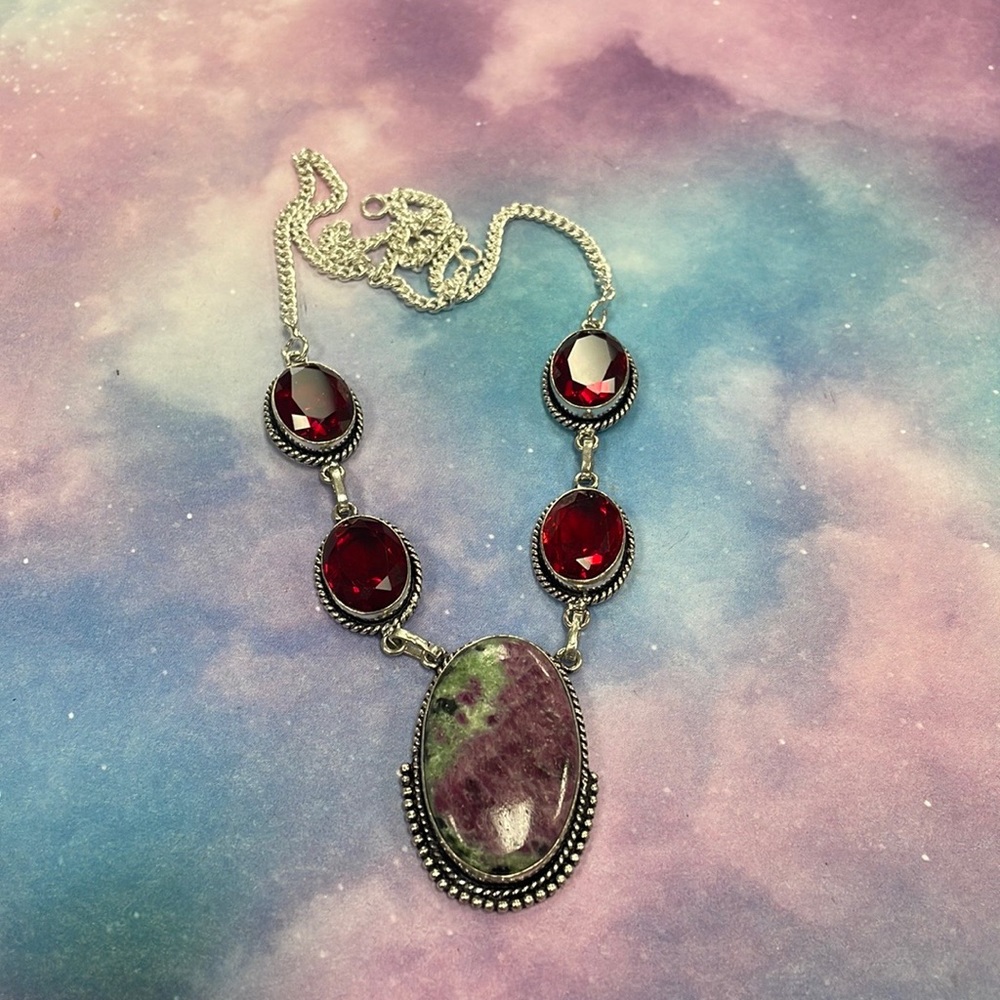 Ruby Zoisite & Garnet Silver Necklace